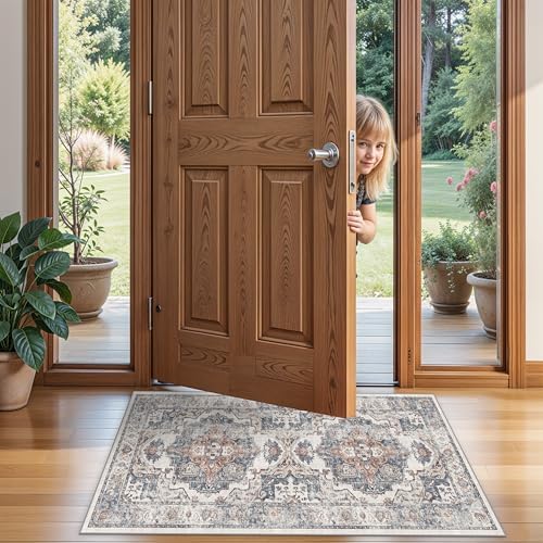 2x4 Washable Kitchen Runner Rug: Vintage Non-Slip Low Pile Entryway Area Rugs Thin Light Weight Carpet for Nursery Bedroom Soft Water Resisitant Floor Mat for Bathroom Laudry Room(2x4,Brick) - Image 2