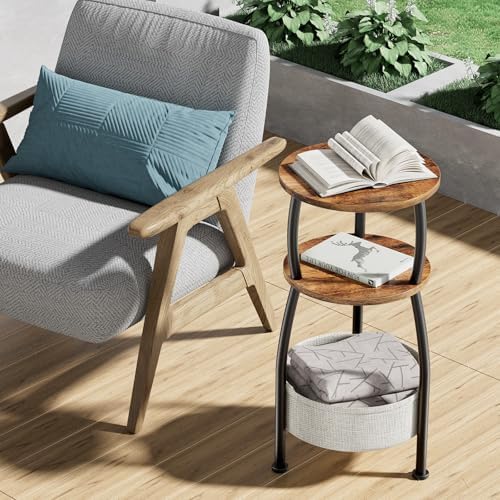 Round Side Table for Small Spaces with Storage Basket, 11.81in - Image 6