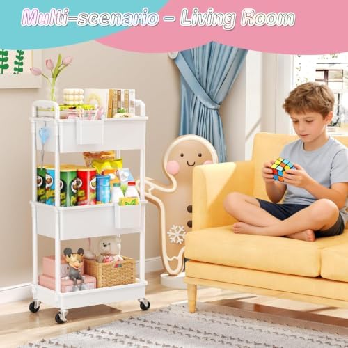 SUNALLY Baby Diaper Caddy Cart,3 Tier Rolling Diaper Cart for Nursery,White - Image 6