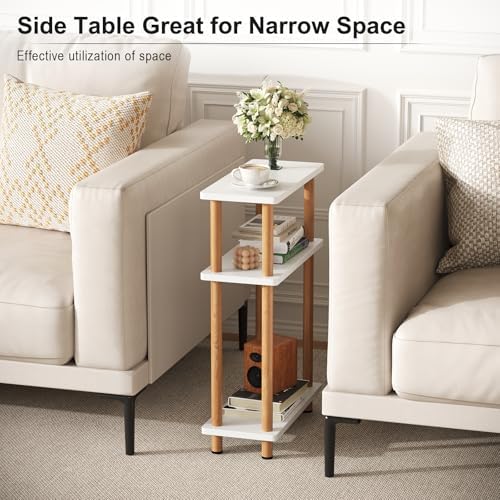 Apicizon Small Narrow Side Table, 3-Tier End Table, White Natural - Image 5