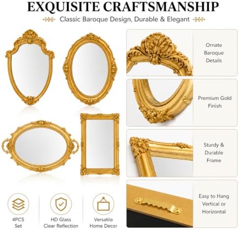 Gold Vintage Wall Mirror Set of 4 - Image 3