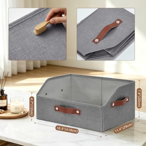 Bagnizer Closet Organizers and Storage, Linen Trapezoid Storage Bins with Handles, Collapsible Shelf Organizer for Blanket, Towel, Clothes, Hats, Purse (Gray) - Image 3