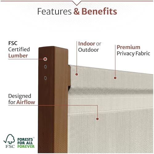 Enclo Fabric + Wood Freestanding/Surface Mounted Privacy Screen, Cedar Wood - Image 4