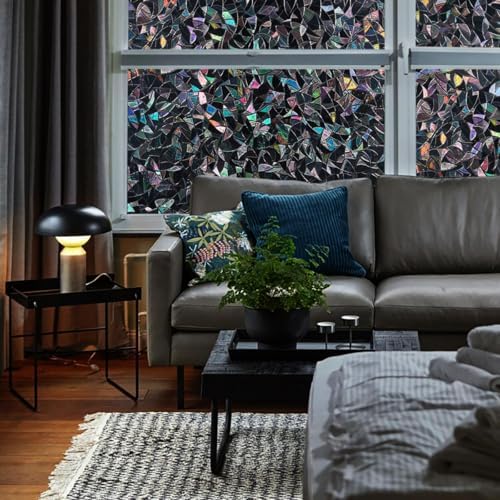 Finnez Blackout Window Film, Stained Glass Rainbow, Black, 35.4" x 78.7" - Image 2