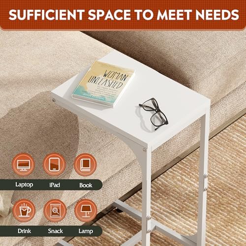 WLIVE C-Shaped End Table Set of 2, Small Couch Side Tables with Metal Frame, Sofa Table TV Tray for Living Room, Bedroom, White - Image 4