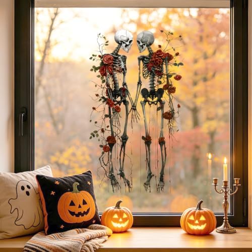ANNA QUEEN Skeleton Couple Wall Decals Peel and Stick Gothic Rose Wall Stickers, Romantic Skull Removable Vinyl Wall Decor, Halloween Horror Wall Art for Bedroom Living Room Window Party Decorations - Image 4