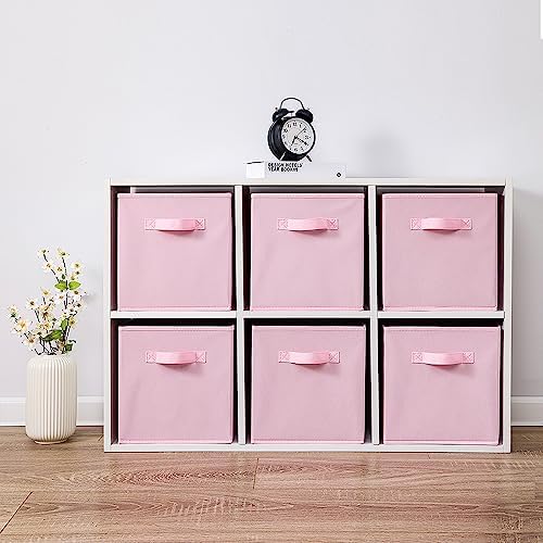 Stero Fabric Storage Bins 6 Pack Fun Colored Durable Storage Cubes with Handles Foldable Cube Baskets for Home, Kids Room, Closet and Toys Organization Pink - Image 4