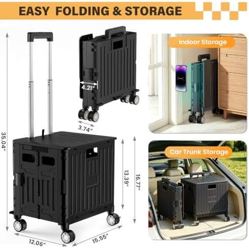 SUNALLY Folding Utility Cart Rolling Crate Handcart Shopping Trolley, Black - Image 2