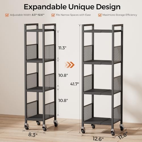 4-Tier Expandable Storage Shelving Unit,Slim Storage Cart,Metal - Image 3