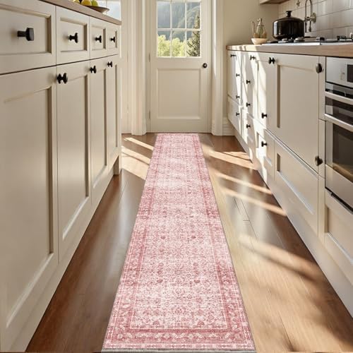 OPPODREAM Vintage Pink Area Rugs 2x12, Washable Rug for Living Room by OPPODREAM