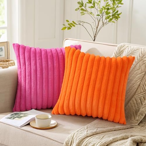 Pallene Faux Fur Decorative Throw Pillow Covers 26x26 Set of 2, Hot Pink - Image 5