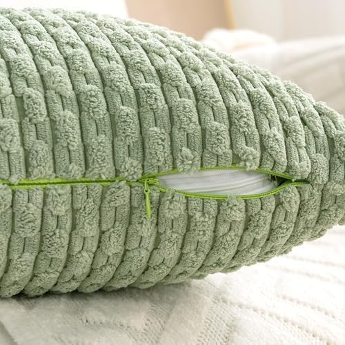 Set of 4 Sage Green Decorative Throw Pillow Covers 22x22 Inch Corduroy Pillow Covers for Bed Couch Sofa Living Room Soft Square Cushion Cases - Image 5