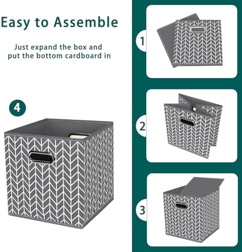 Black Foldable Storage Cubes Bins, Fabric Storage Box Cubes Organizer Baskets with Dual Handles for Home Organizer,Set of 3,(Grey Wave) - Image 6