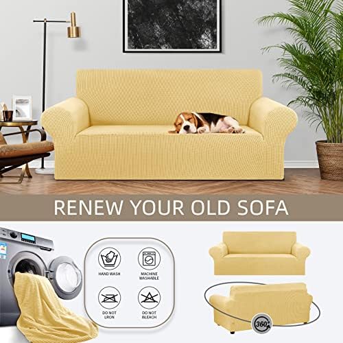 KEKUOU Stretch Loveseat Couch Cover, 2 Cushion Couch Slipcover,Champagne - Image 3