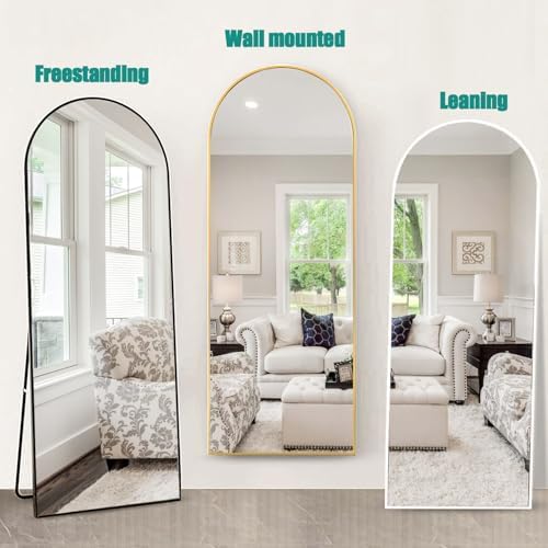 57"x20" Arched Full Length Mirror, Full Floor Mirror with Stand, Large Full Body Mirror, Wall Mirrors for Bedroom Living Room, Aluminum Frame (Black) - Image 6