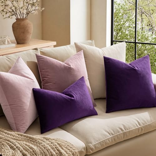 MIULEE Velvet Throw Pillow Covers 20x20 Inch Pack of 2 Eggplant Purple - Image 2