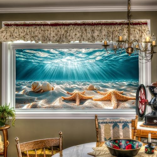 HOMETITUTE Underwater Sea Shell Starfish Window Cling 39.3x17.7 Inch PVC by HOMETITUTE
