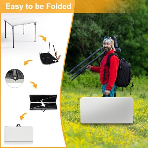 Kasunpul 34" Folding Table, Portable Square Folding Card Table with Collapsible Legs & Carrying Handle, Plastic Tables for Camping,Picnic, Office, Party, White - Image 6