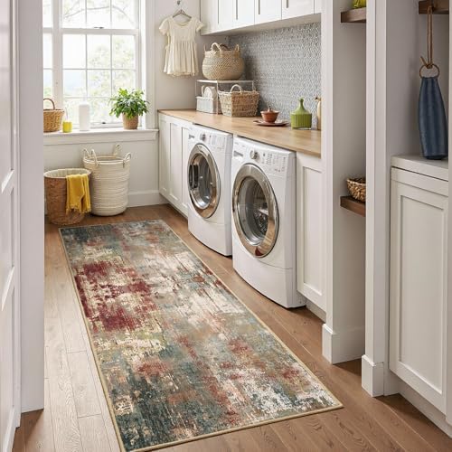 RELEANY Washable Runner 2'x6' Abstract Area Rug for Hallway Rustic Brown - Image 4