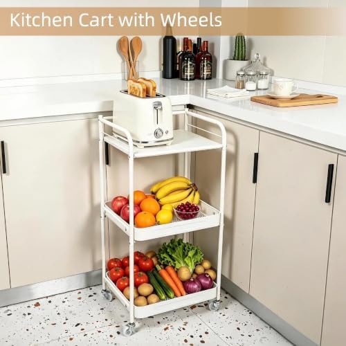 3 Tier Rolling Cart with Table Top, Metal Kitchen Storage Cart - Image 2