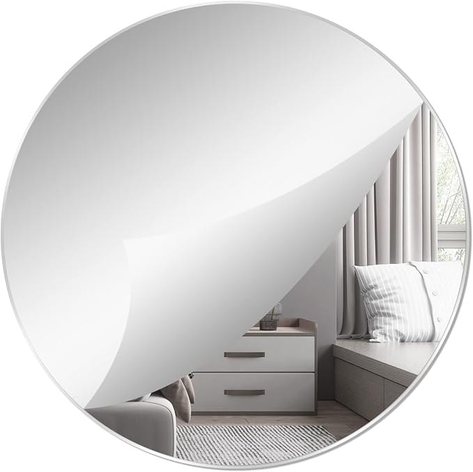 12'' Round Wall Mirror Tiles Self Adhesive Circle Mirror for Wall by DARENYI