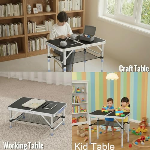 2FT Small Folding Table Portable Camping Picnic Table 3 Adjustable Height - Image 6