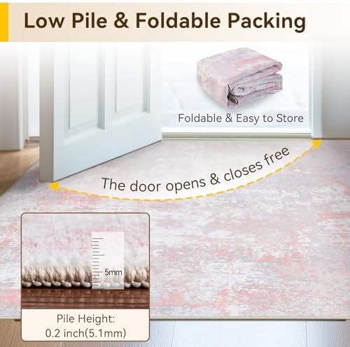 RELEANY Washable Square 7'x7' Area Rug for Living Room Gray Pink - Image 6