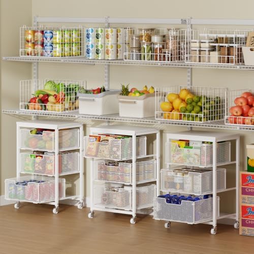 Kitchen Cart with Storage, 3-Tier Pantry Organizer and Storage Cart with Drawer, Fruit Vegetable Storage Cart with Wheels, Wooden Top Metal Wire Kitchen Organizer Rack Stand for Snack Onion Potato by FollowWithYociyogaTogether