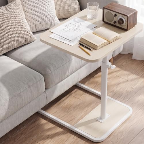 GOYLSER Large C Shaped End Table for Couch, Height Adjustable Rotatable Couch Tray Tables Sofa Table Tv Trays for Bedroom, Natural Wooden Swivel Side Table for Small Spaces by GOYLSER