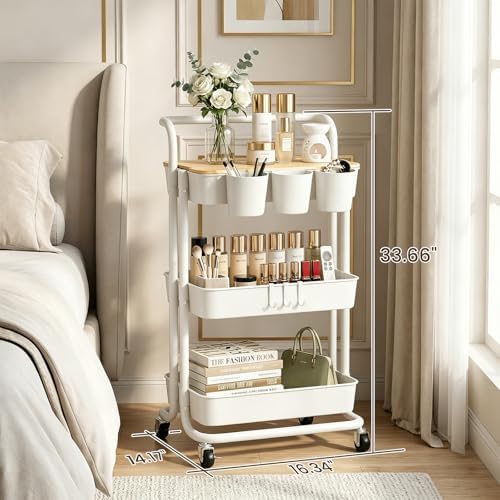 3 Tier Rolling Cart with Table Top, Utility Cart with Lockable Wheel - Image 6