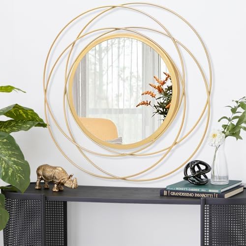 Gold Circle Mirror Wall Decorative Metal Wall Mirror, Art Small Round Wall Home Mirror, Decor Living Room Bedroom Bathroom Entryway 24" x 24" - Image 2