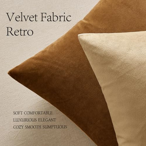 MIULEE 24x24 Inch Pack of 2 Euro Velvet Throw Pillow Covers Golden Brown - Image 5