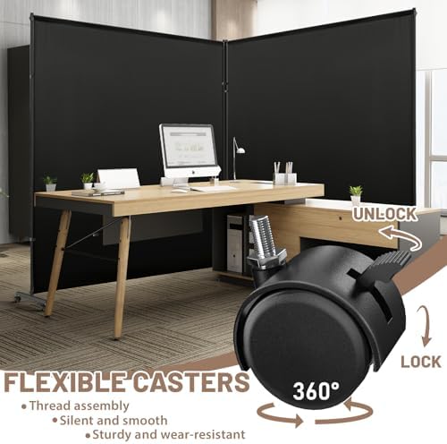 2 Panels Room Divider/Privacy Screen 6FT*6FT with Caster Wheels & Brakes - Image 2