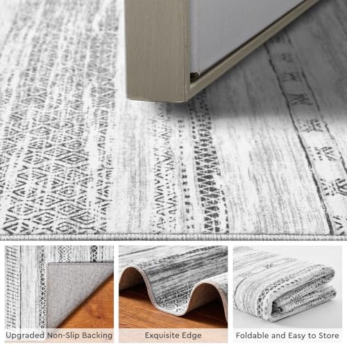 3x5 Area Rug Machine Washable Non Slip Rug Distressed Neutral Moroccan Boho Rug Ultra Soft Indoor Rugs for Bedroom Living Room Entryway Kitchen Foyer Bedside, Black - Image 4
