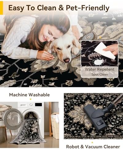 RELEANY Washable Area Rug, Large 9'x12', Black/Neutral - Image 6