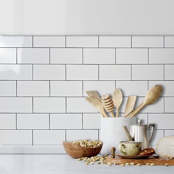 AULIGET 3" x 6" Thick PVC Peel and Stick Backsplash, Subway Tile Peel and Stick Wall Tiles (4, Polished White) - Image 5