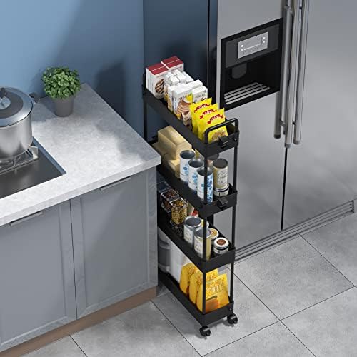 SOLEJAZZ Slim Rolling Storage Cart Skinny Bathroom Organizer, 4 Tier, Black - Image 3