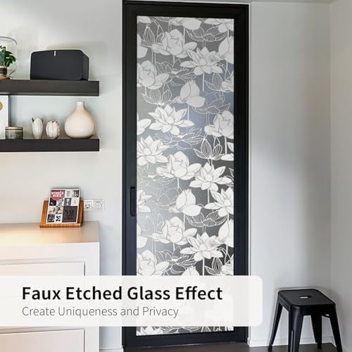 Faux 3D Frosted Tropical Window Privacy Film for Glass Door and Window, 16.93"x78.74" 3D-Lotus Flower - Image 2