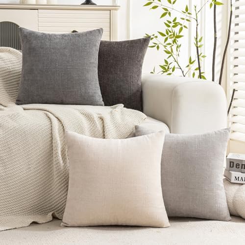 Set of 4 Soft Textured Decorative Throw Pillow Covers 16x16 Inch Cozy Farmhouse Cushion Cover Square Accent Pillow Cases for Bed Couch Sofa Living Room, Grey Series - Image 2