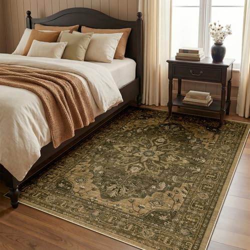 RELEANY Washable Area Rug, 5'x7', Brown/Dark Brown - Image 3