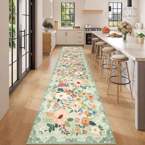 DUKINO 2x12 Washable Runner Rug, Non Slip Long Kitchen Runner Rug, Green - Image 2