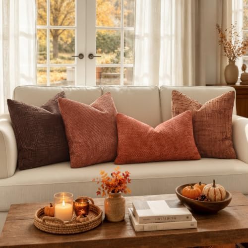MIULEE Chenille Textured Fall Euro Throw Pillow Covers Burnt Orange 22x22 - Image 3