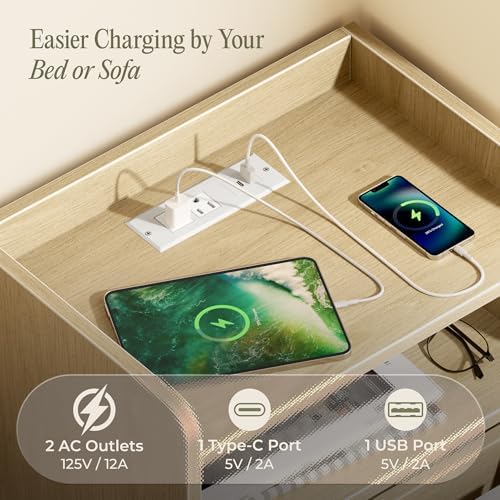 Huuger Nightstand with Charging Station, USB-C Port, End Table - Image 3