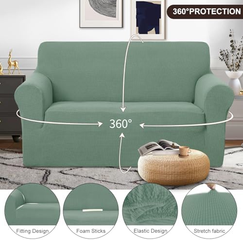 U-NICE HOME Loveseat Cover Stretch Couch Cover Sofa Slipcover, Cyan - Image 3