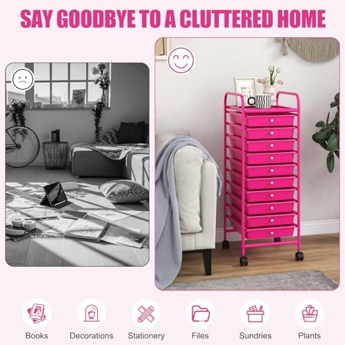 MEDIMALL 10 Drawers Rolling Storage Cart, Multipurpose Craft Storage Cart with Wheels, Mobile Tools Scrapbook Paper Organizer Cart for Office School Home Use - Image 7