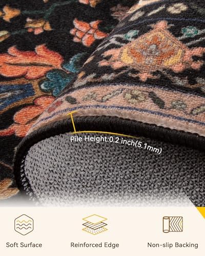 RELEANY Washable Area Rug, Runner 2'6"x12', Black/Colorful - Image 4