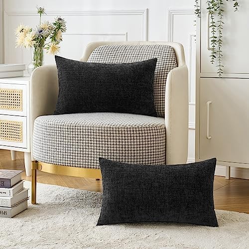 MIULEE Soft Chenille Lumbar Throw Pillow Covers Black 12x20 Inch Pack of 2 - Image 5