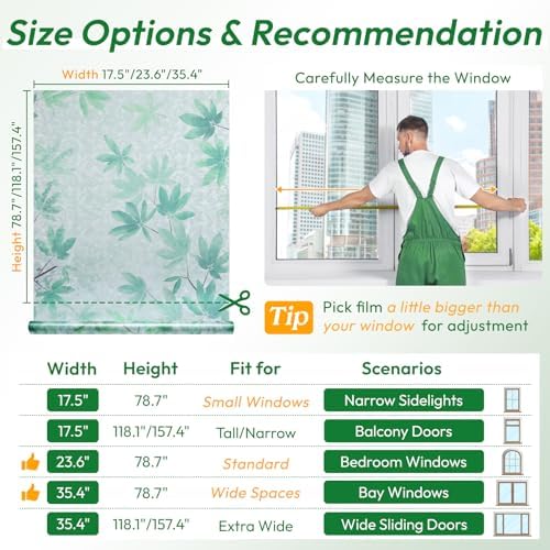 rabbitgoo Rainbow Window Privacy Film Decorative Stained Glass Diamond Pattern Window Sticker with Iridescent Tint Non-Adhesive Static Cling for Home Office Bathroom, Green Leaf 23.6 x 78.7 inch - Image 6