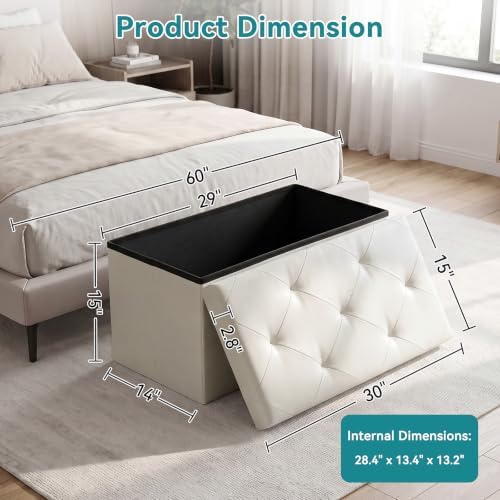 OLIXIS 30 Inch Folding Storage Ottoman Bench, Upholstered Foot Rest Stool - Image 3