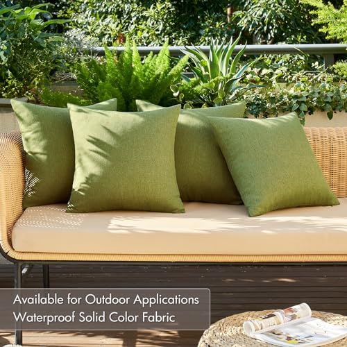 MIULEE Pack of 4 Decorative Outdoor Throw Pillow Covers Linen Waterproof Pillow Covers Summer Farmhouse Cushion Cases for Patio Garden Tent Balcony Couch Sofa 18x18 Inch Green - Image 3